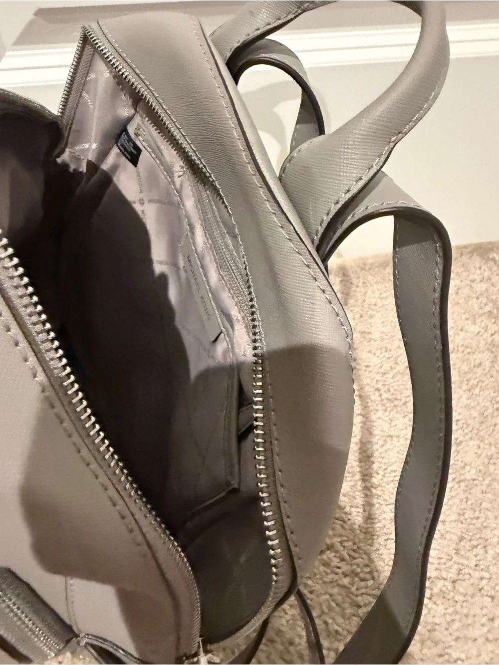 Michael Kors Gray Leather Backpack with Studded Heart Accent